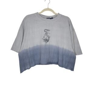 Vintage Bum Equipment Tiger Tie Dye Cropped Shirt Streetwear Blue XL 90s